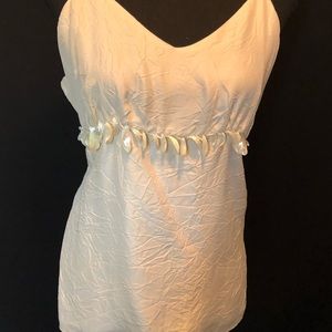 White House Black Market Cream 100% Crinkle Silk Spaghetti Strap Top/Shell Trim
